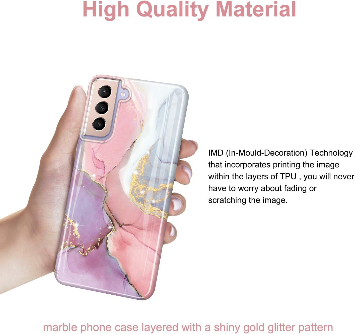 Galaxy S21 Case Gold Sparkle Glitter Marble Slim Shockproof TPU Soft Rubber Silicone Cover Phone Case for Samsung Galaxy S21 5G 6.2 Inch 2021 Pink Purple