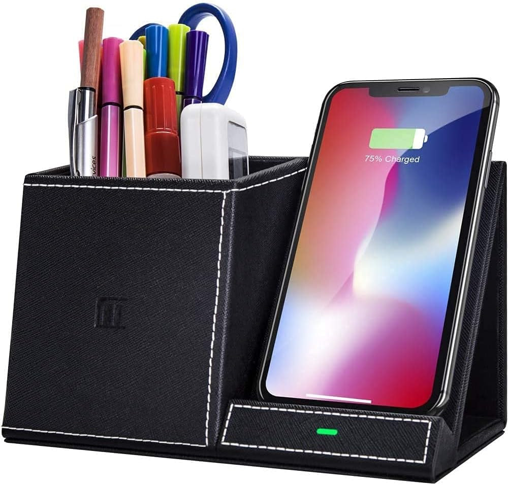 Wireless Charger Desk Stand Organizer, Wireless Charging Station, Desk Storage,10W Pen Holder Charger,For Iphone 15/14/ /13/12 Pro/11 Pro Max/Xs MAX/XR/XS/X/8, Galaxy Z/S20/Note 10/S10 plus (Black)