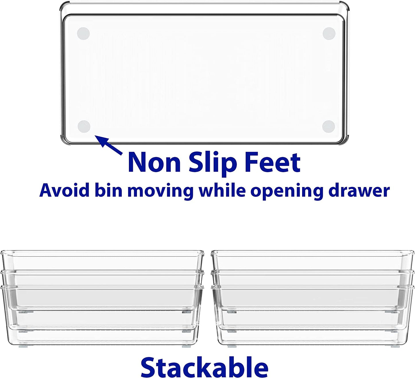 Clear Drawer Organizer for Office Bin Desk Storage, 3.25"X 6.25", 6 Packs