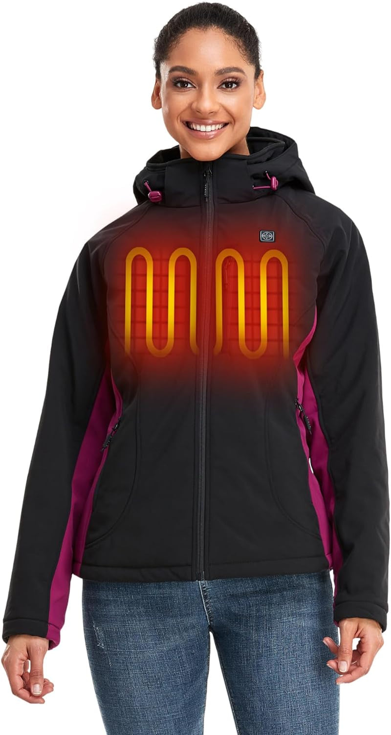 Women'S Slim Fit Heated Jacket with Rechargable Battery, Heated Coat with Detachable Hood