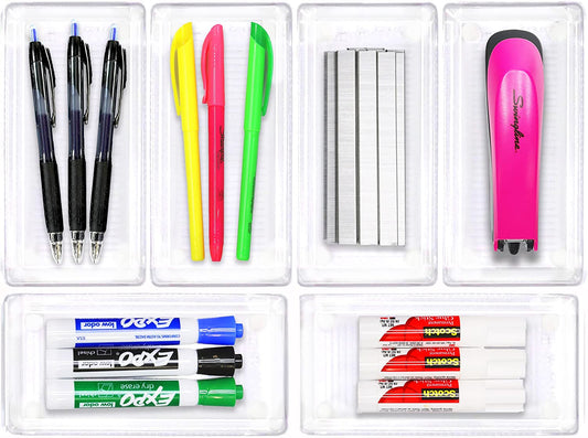 Clear Drawer Organizer for Office Bin Desk Storage, 3.25"X 6.25", 6 Packs