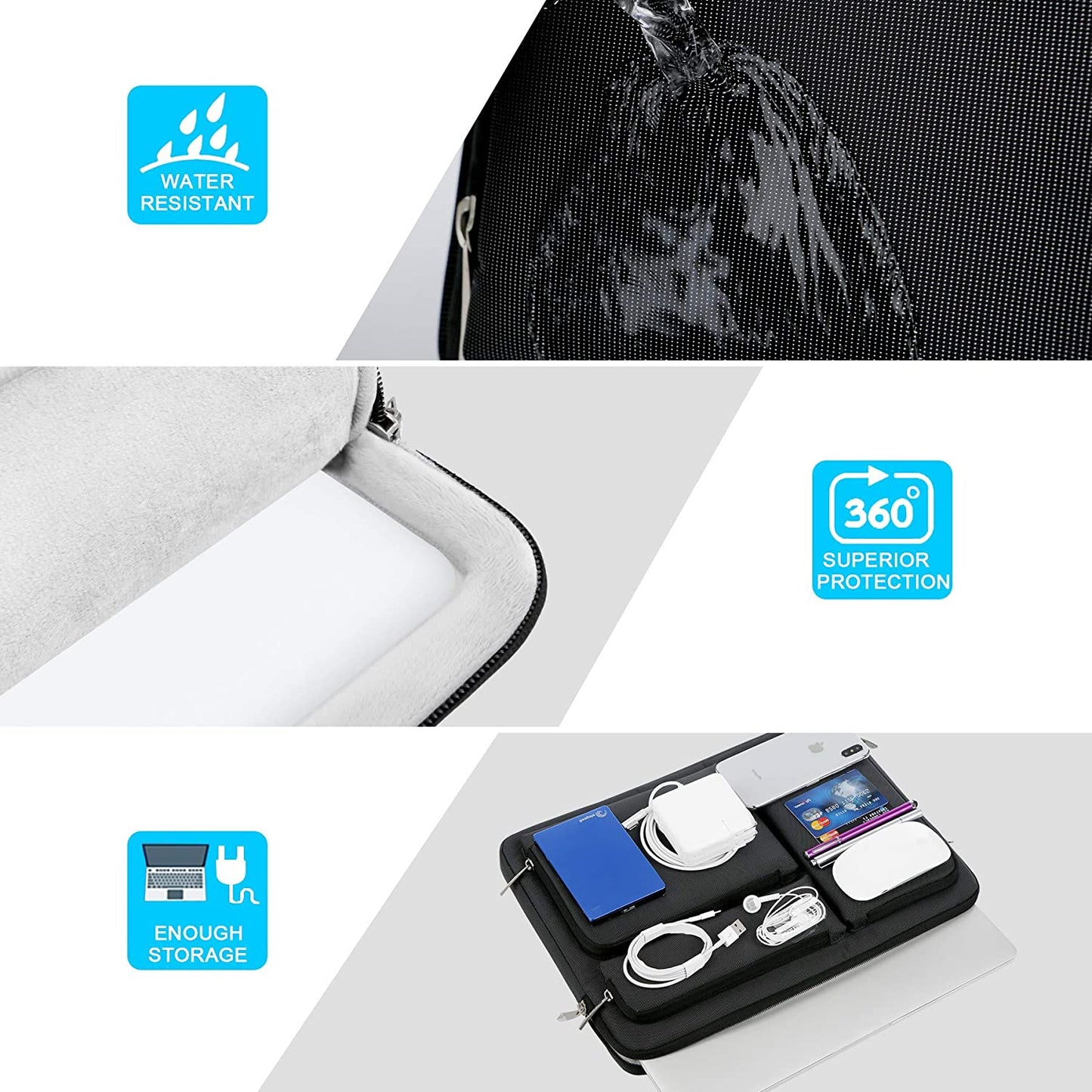 360° Protective Laptop Sleeve Case for 13 Inch New Macbook Air M4 A3240 2025, M3 A3113, M2 A2681, M1 A2337 | 13" Macbook Pro M2/M1 A2338 A2251 | 13" Ipad Air M3 / Ipad Pro M4 Computer Bag, Black