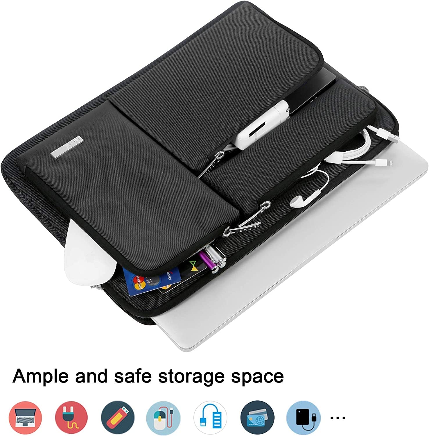 360° Protective Laptop Sleeve Case for 13 Inch New Macbook Air M4 A3240 2025, M3 A3113, M2 A2681, M1 A2337 | 13" Macbook Pro M2/M1 A2338 A2251 | 13" Ipad Air M3 / Ipad Pro M4 Computer Bag, Black
