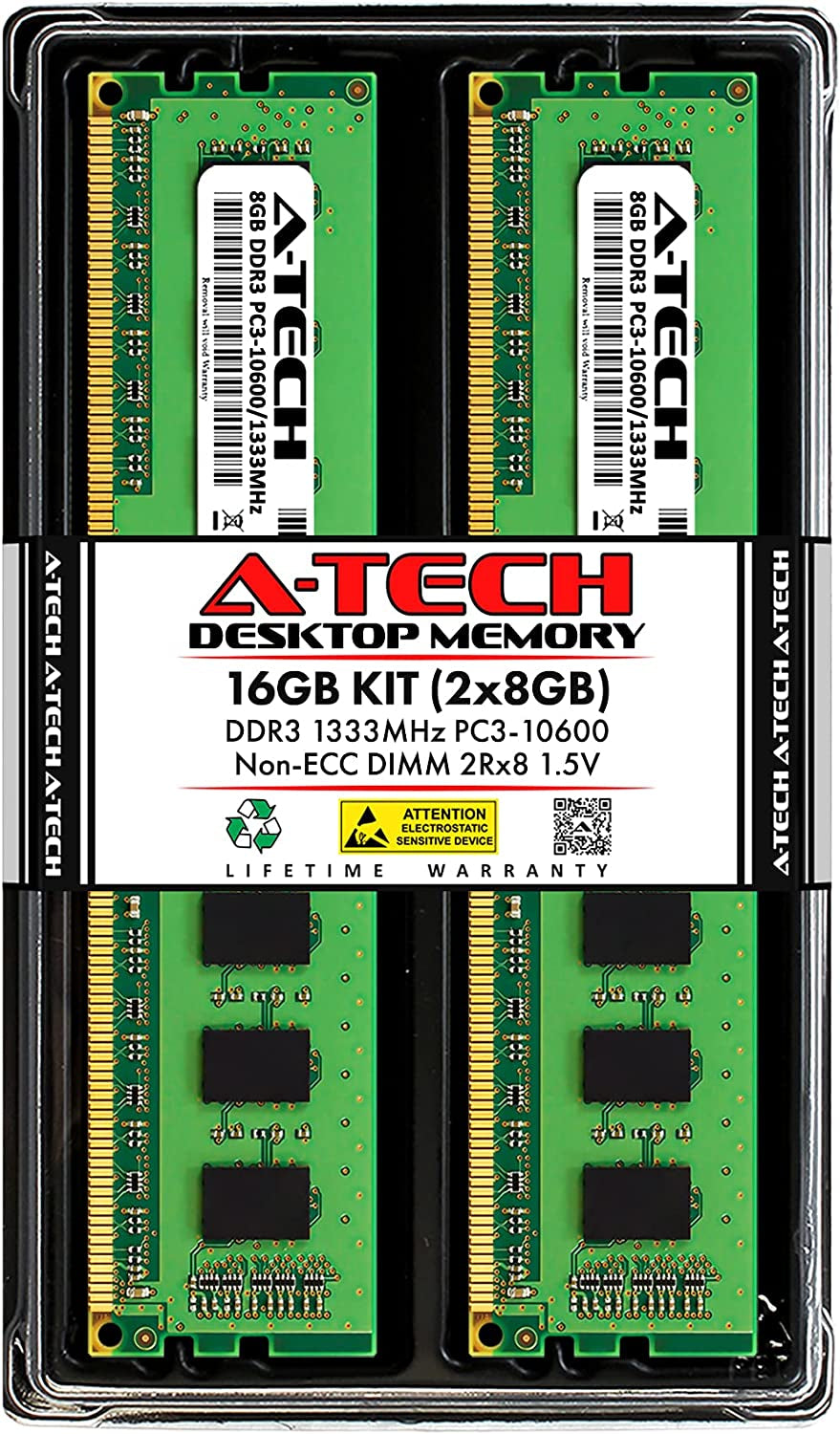 RAM 16GB Kit (2X8Gb) DDR3 1333 Mhz PC3-10600 DIMM - Desktop Computer Memory - CL9 2Rx8 1.5V 240-Pin UDIMM Non-Ecc Unbuffered Upgrade Modules