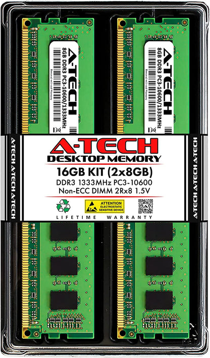 RAM 16GB Kit (2X8Gb) DDR3 1333 Mhz PC3-10600 DIMM - Desktop Computer Memory - CL9 2Rx8 1.5V 240-Pin UDIMM Non-Ecc Unbuffered Upgrade Modules