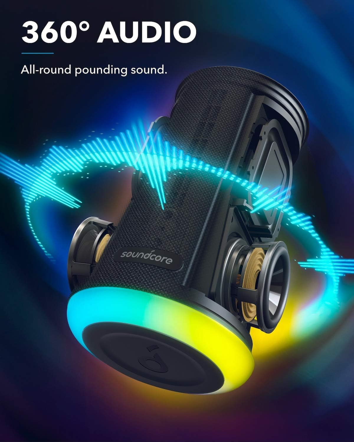 Flare Mini Bluetooth Speaker, Outdoor Bluetooth Speaker, IPX7 Waterproof for Outdoor Parties, LED Light Show with 360° Sound and Bassup Technology2