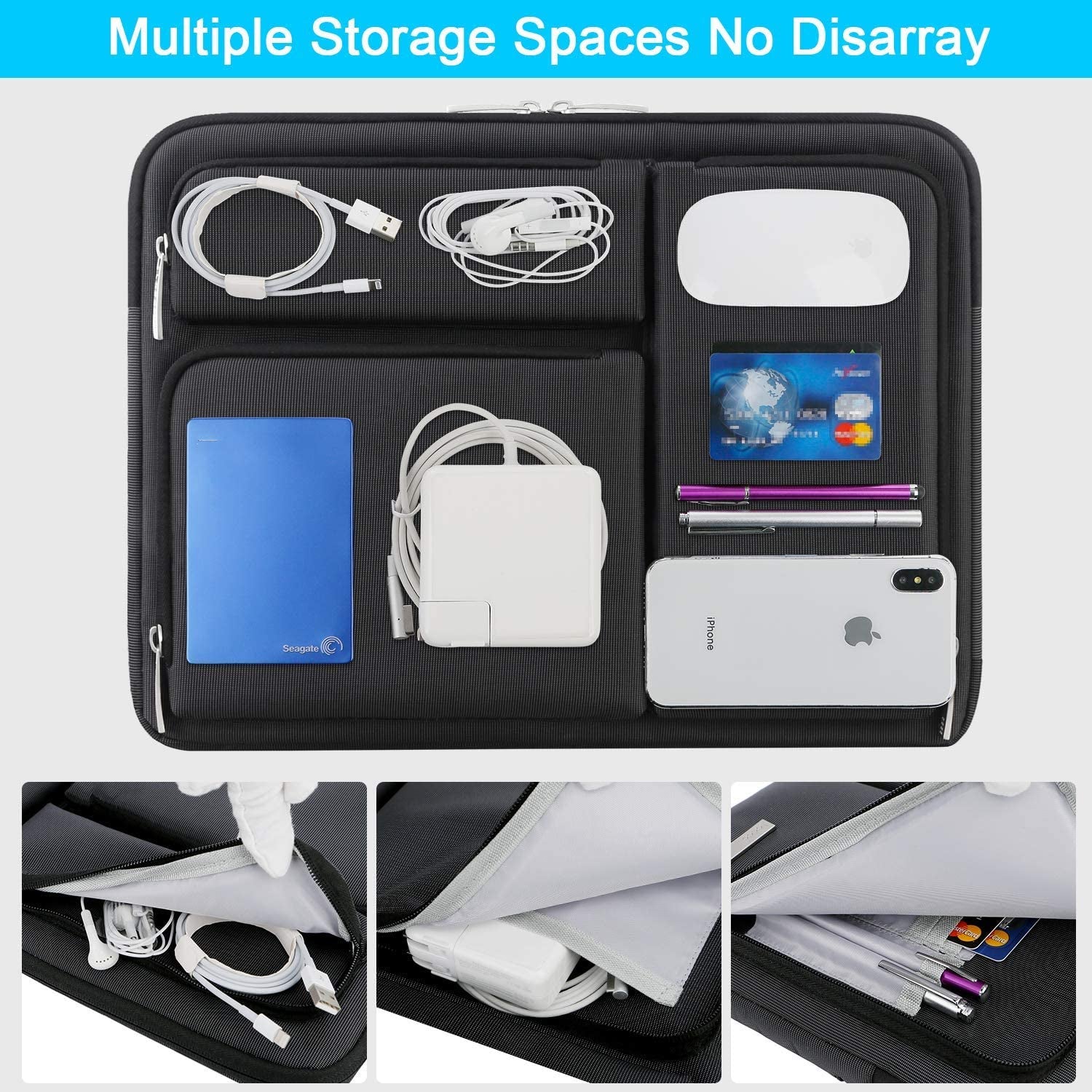 360° Protective Laptop Sleeve Case for 13 Inch New Macbook Air M4 A3240 2025, M3 A3113, M2 A2681, M1 A2337 | 13" Macbook Pro M2/M1 A2338 A2251 | 13" Ipad Air M3 / Ipad Pro M4 Computer Bag, Black