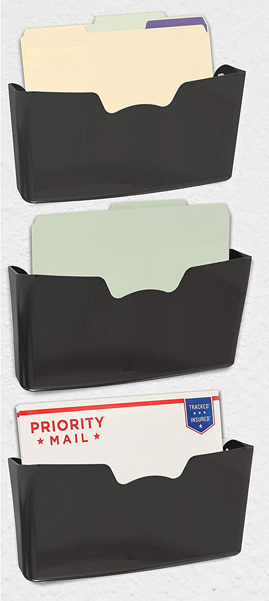 Single Pocket Wall Mount for Hanging File Holder, 3 Packs, Black