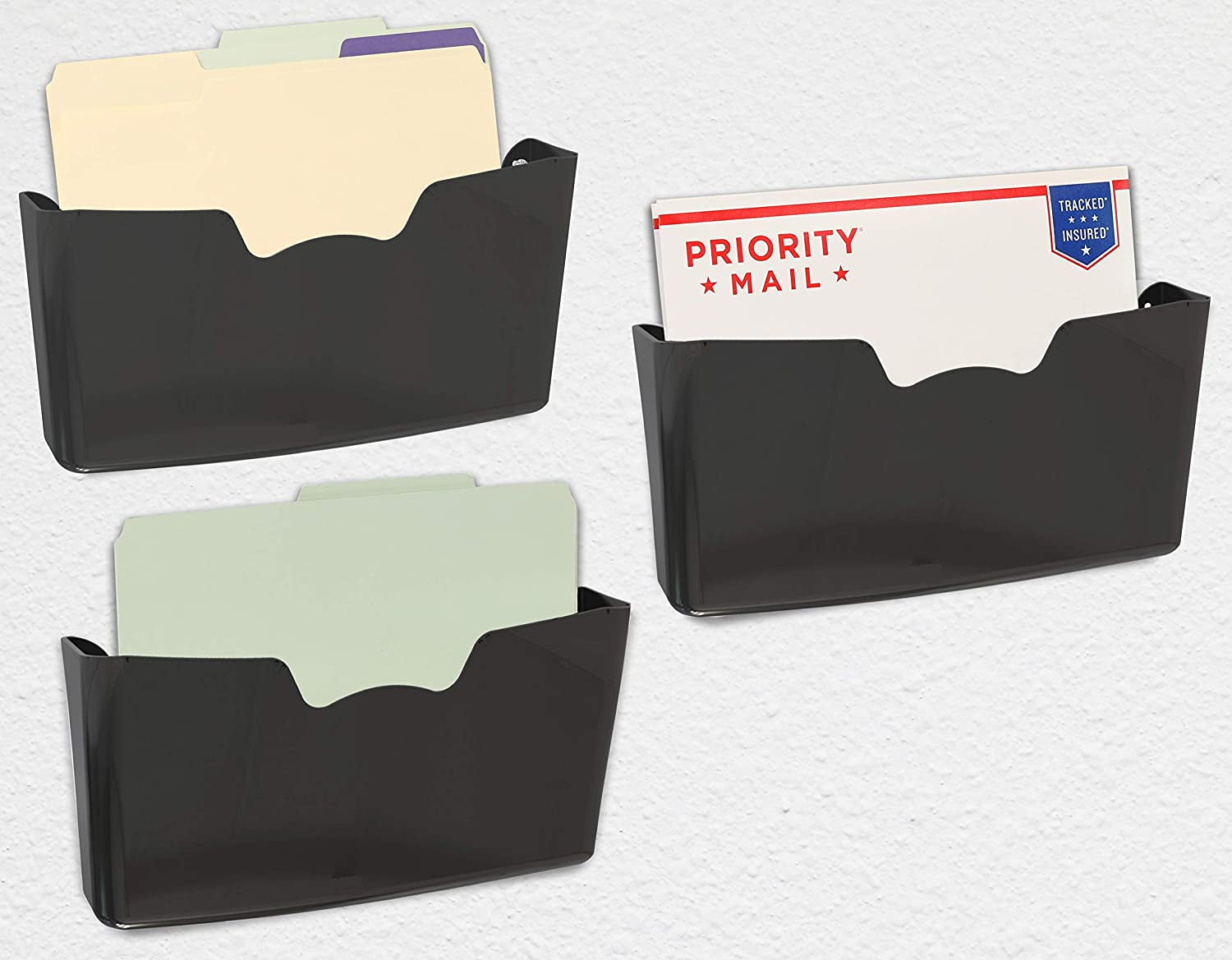 Single Pocket Wall Mount for Hanging File Holder, 3 Packs, Black