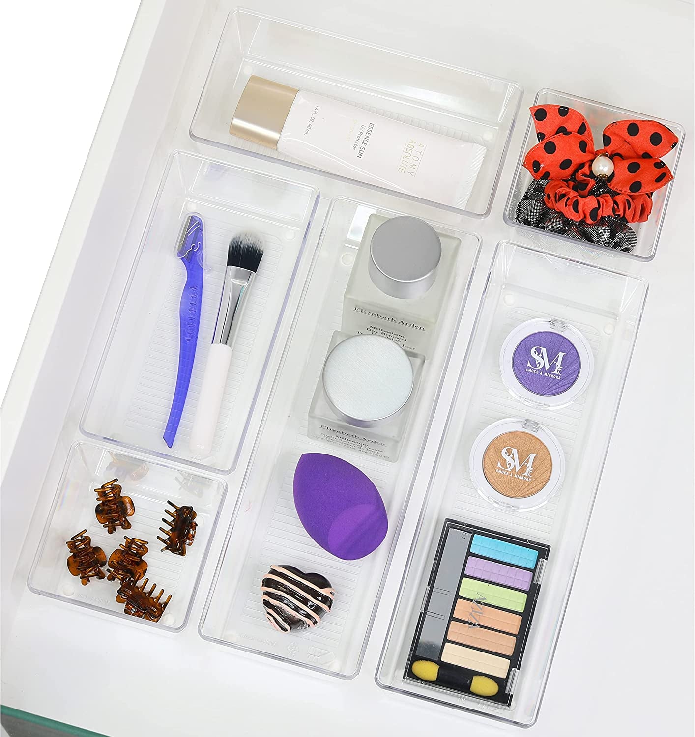Clear Drawer Organizer for Office Bin Desk Storage, 3.25"X 6.25", 6 Packs