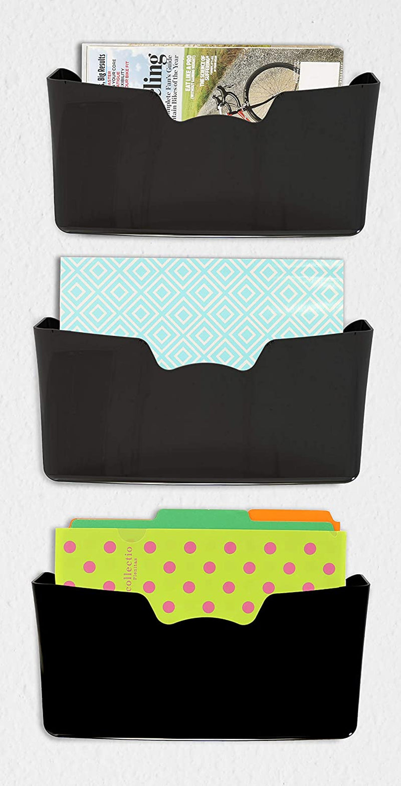 Single Pocket Wall Mount for Hanging File Holder, 3 Packs, Black