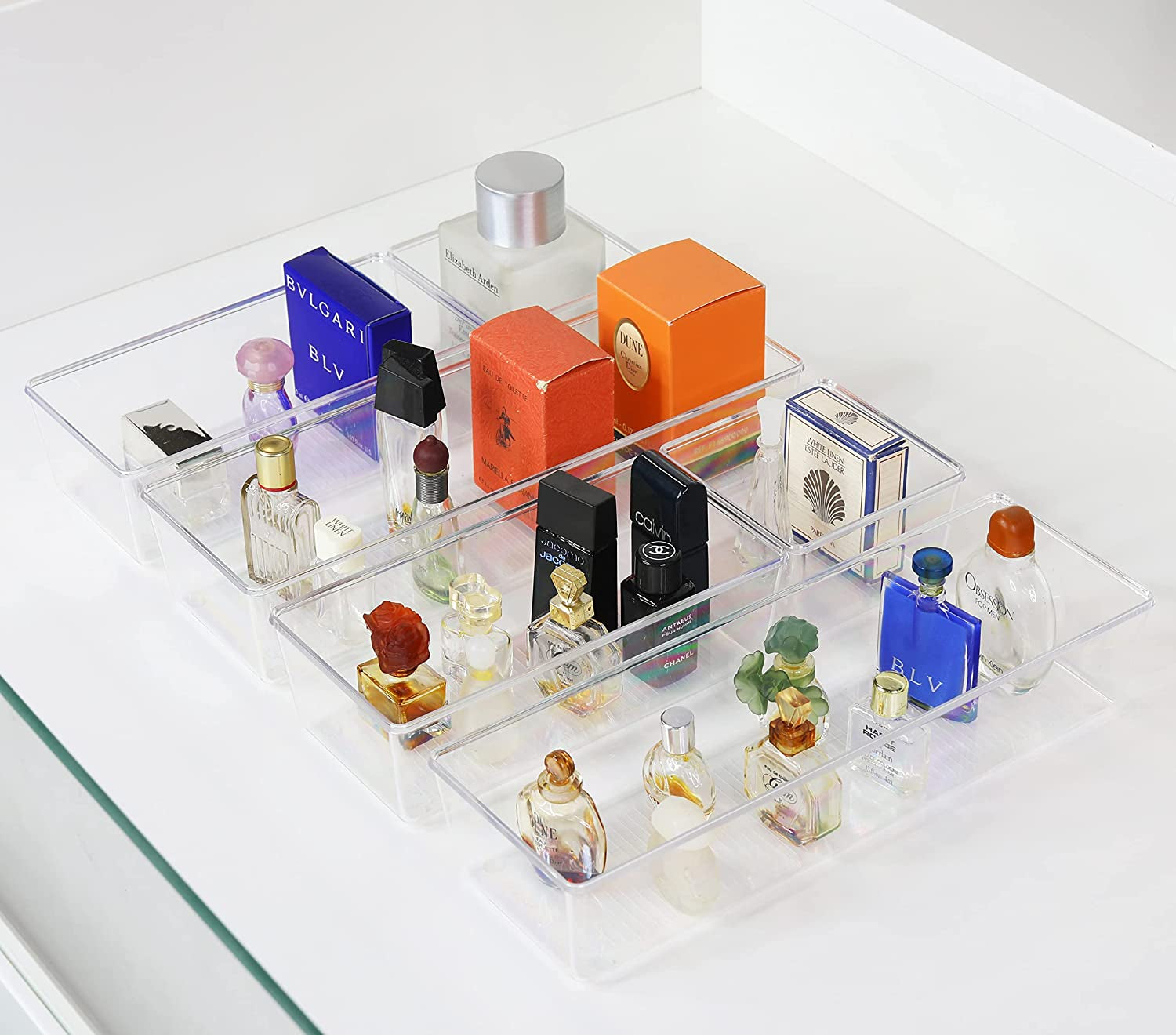 Clear Drawer Organizer for Office Bin Desk Storage, 3.25"X 6.25", 6 Packs